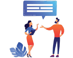 cartoon of man and woman talking with communication bubble