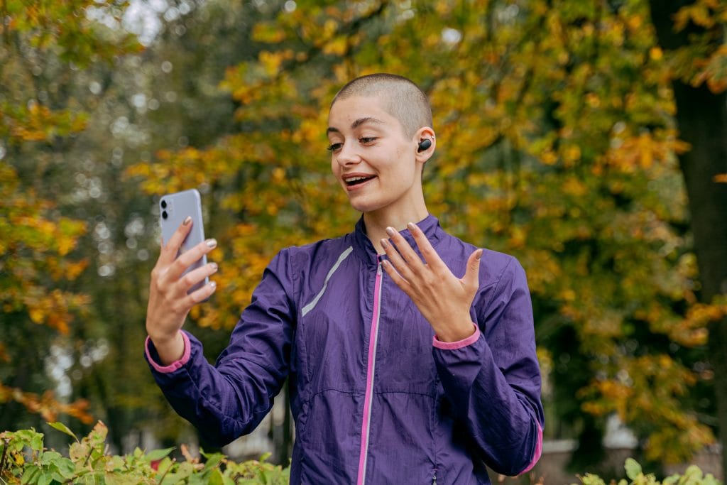 woman having video meeting on phone