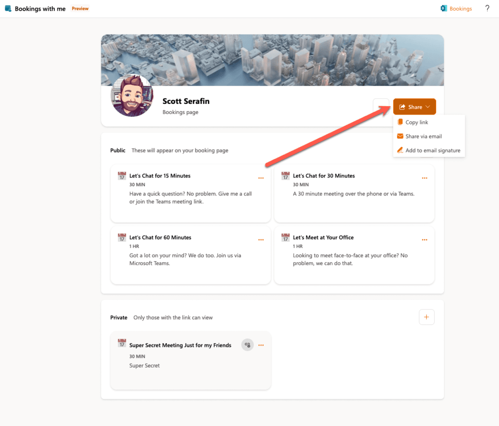 Bookings with me share link